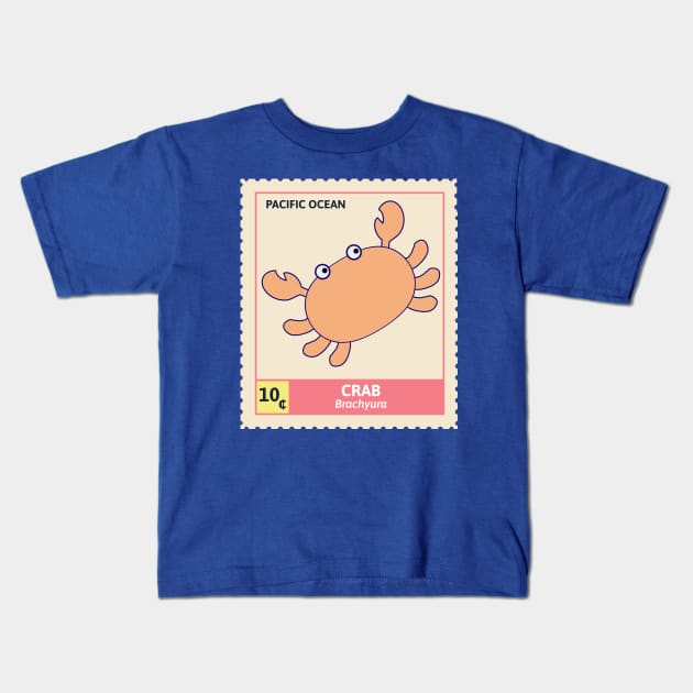 Kawaii Cute Orange Crab, Ocean Stamp Collection, Crab Lover Kids T-Shirt by vystudio